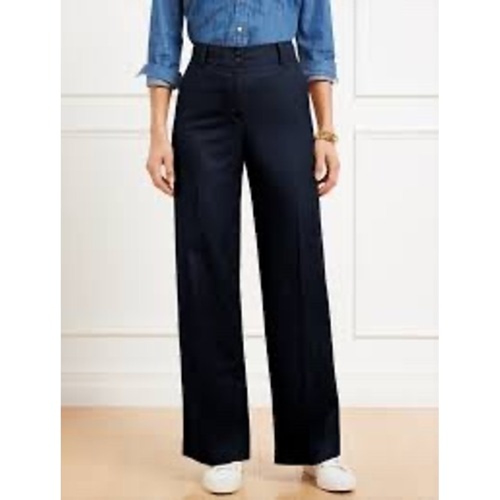 Talbots Black Tencel Linen Blend Wide Leg Pants Elastic Back Womens Size M